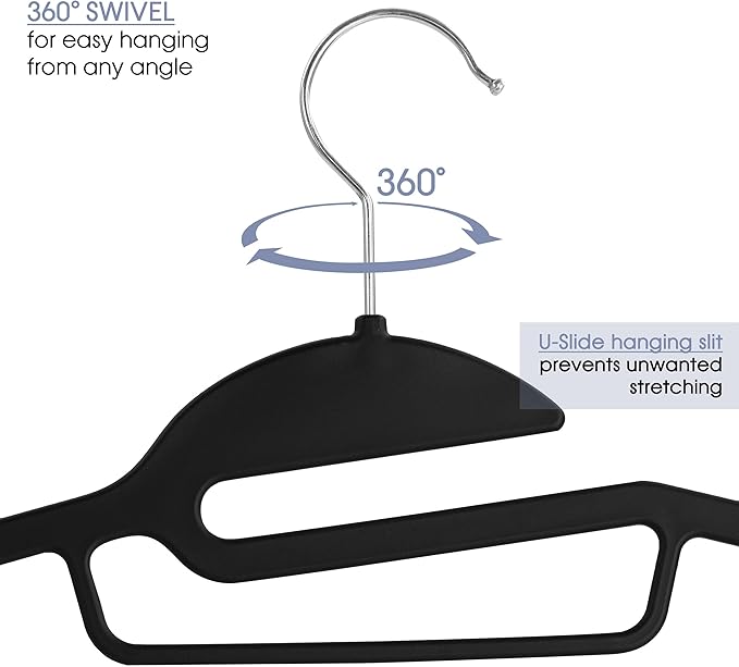 Elama Home 30 Piece Rubber Non Slip Hanger with U-Slide in Black, 30 Piece Set (ELH-30)