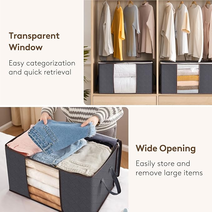Lifewit 24 Pack 90L Clothes Storage Bins with Lids, Foldable Blanket Storage Bags with Zippers, Clear Window and Reinforced Handles, Closet and Organization for Clothing, Sweater, Comforter, Bedding