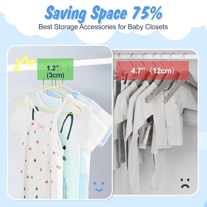 Gold Kids Hangers 12 Inch 60 Pack Strong Metal Wire Baby Clothes Hangers, Heavy Duty and Space Saving Infant Hangers for Toddler Chirldren Coats, Pants