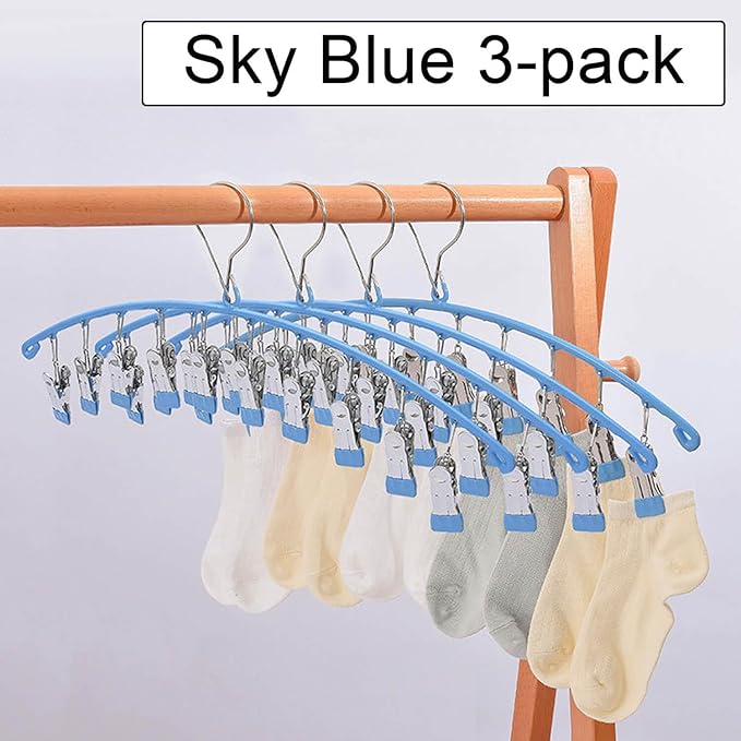 3Pack Legging Organizer for Closet,Upgrade Skirt Pants Hangers with Clips, Metal Yoga Pants Hangers 10 Clips,Space Saving Closet Organizers Rubber Coated Organizers Leggings Hanger(Blue)