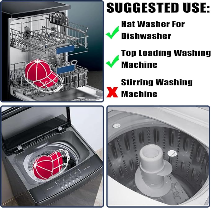 INVODA Hat Washer Cage Hat Washer for Washing Machine Hat Cleaner for Baseball Cap Dishwasher Hat Rack Protector Organizer for Flat & Curved(White)