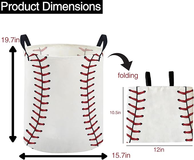 ESSME Kids Laundry Basket,Baseball Hamper Collapsible Canvas Waterproof Storage Bin for Boys, Cute Hamper,Gift Baskets(Baseball)