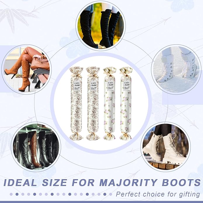 2 Pairs Boot Shaper Stands with 8 Labels Cotton Tall Boot Inserts for Closet Organization