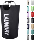 Tall Laundry Hamper with Handles，Large Laundry Basket, Freestanding Clothes Hamper Bag – Folding Dirty Fabric Laundry Bin for College Dorm，Laundry Room, Sturdy, Lightweight – 95L (Black)