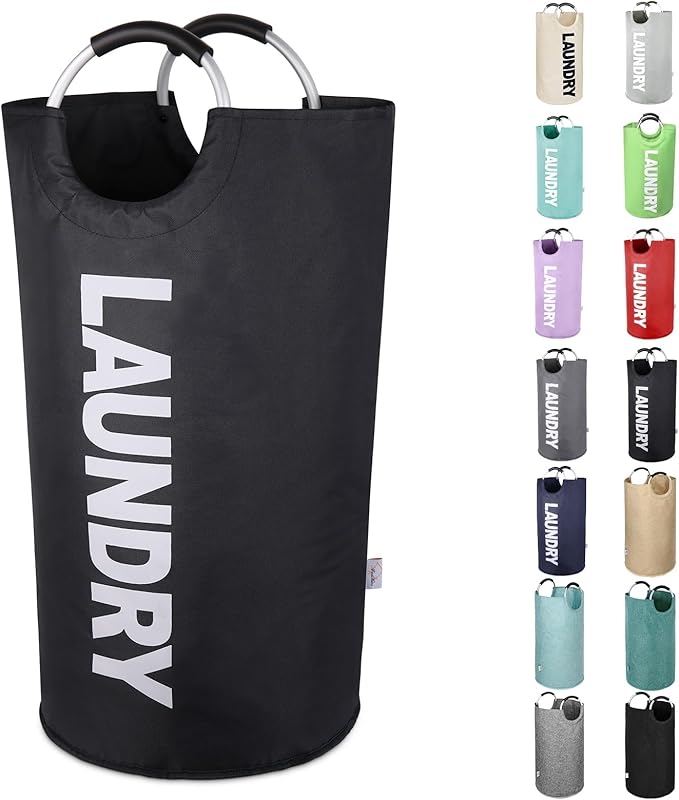 Tall Laundry Hamper with Handles，Large Laundry Basket, Freestanding Clothes Hamper Bag – Folding Dirty Fabric Laundry Bin for College Dorm，Laundry Room, Sturdy, Lightweight – 95L (Black)