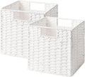 StorageWorks 9 inch Wicker Storage Cubes, Handwoven Wicker Baskets for Storage, Square Cube Basket, Foldable Paper Rope Basket for Organizing, White, 2 Pack