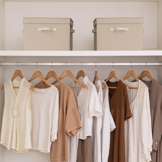 StorageWorks Storage Boxes with Lid, Collapsible Storage Bins with Handles, Stackable Closet Organizers for Shelves, and Bedroom, 15" x11¼x12½, Light Brown, 2-Pack