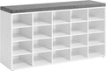 VASAGLE Custos Collection - Shoe Bench, Storage Bench with Padded Seat, Entryway Bench with 20 Compartments, for Bedroom, 12 x 47.2 x 24.7 Inches, Cloud White and Dove Gray