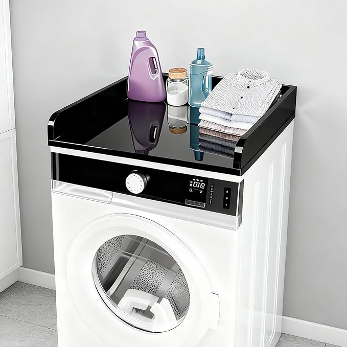 Laundry countertop Single Acrylic Single Laundry Countertop, 27.5″ W*27.5″ D*3.1″ H, Topper for Washer and Dryer with Non-Slip Mat for One Unit Only Washer or Dryer (Transparent)(Black)