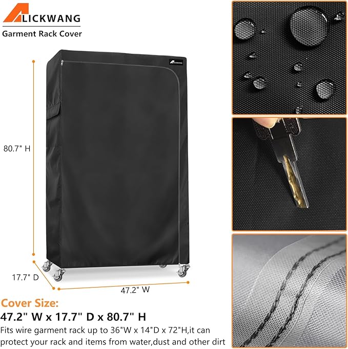 Garment Rack Cover,Heavy Duty 600D Dustproof Waterproof Clothing Rack Covers with Zipper - Clothing Rack Covers for 47.2"W x 17.7"D x 80.7"H Metal Racks （Cover Only)