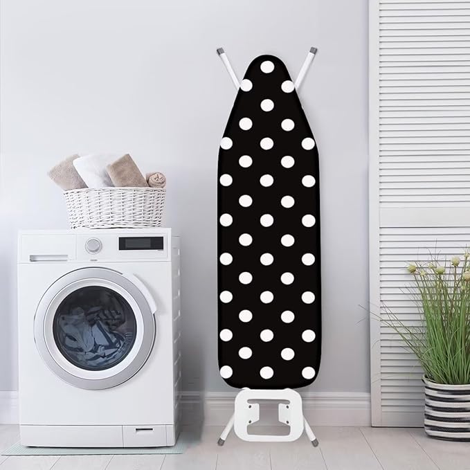 SEANATIVE Polka Dots Print Ironing Board Cover Scorch Resistant Padding,Black White Iron Pad Covers Standard Boards with Hook and Loop Fastener Strap