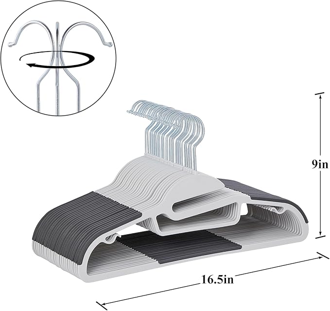 VECELO 50 Pack Coat Hangers, Premium Quality Plastic Suit Clothes Hanger, Non-Slip, Heavy-Duty, S-Shaped Opening, 360º Swivel Hook, Space-Saving for Bedroom Closet