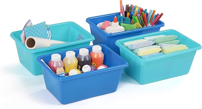 Humble Crew Toy Storage Bins for Kids, Set of 4, Navy/Teal, Small - Sturdy, Colorful Plastic Storage Bins for Classroom, Playroom, Nursery, and More - Premium Toddlers Toy Organizer Bins