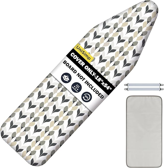 Ironing Board Cover and Pad 18"x54" Extra Thick Natural Cotton, Scorch & Stain Resistant Iron Board Cover, Extra Large Iron Board Cover with Fasteners Heavy Duty Heatproof Elastic Edge Foliage