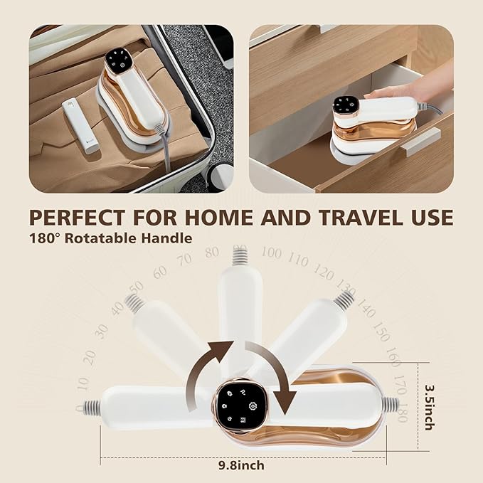 2 In 1 Portable Ironing Machine, Handheld Clothing Steam Iron, 180°Rotation, LED Display Ironing Mode, 1200W +15 Seconds Fast Heating, 7-Hole Pressurized Steam, 4-Speed Ironing (Off White)
