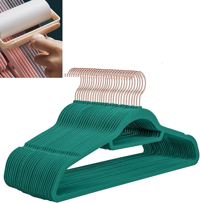 Velvet Hangers,Felt Hangers,Non-Slip Clothes Hanger, Multifunctional Space Saving Clothes Hangers for Wedding Dress & Dress Clothes(Green2,10pcs)