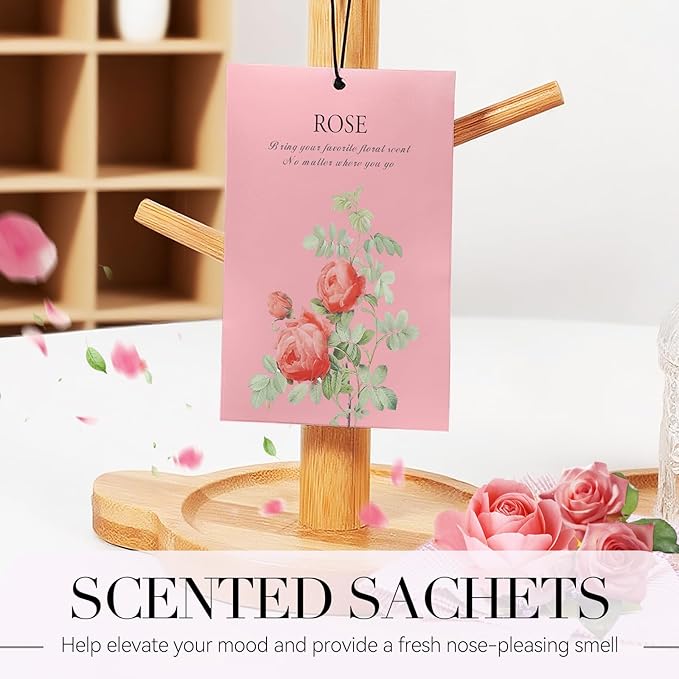 Rose Scented Sachet Bags - 12 Pack Closet & Drawer Freshener, Long Lasting Odor Eliminator for Wardrobes, Cars & Storage, Home Fragrance Air Freshener Sachets