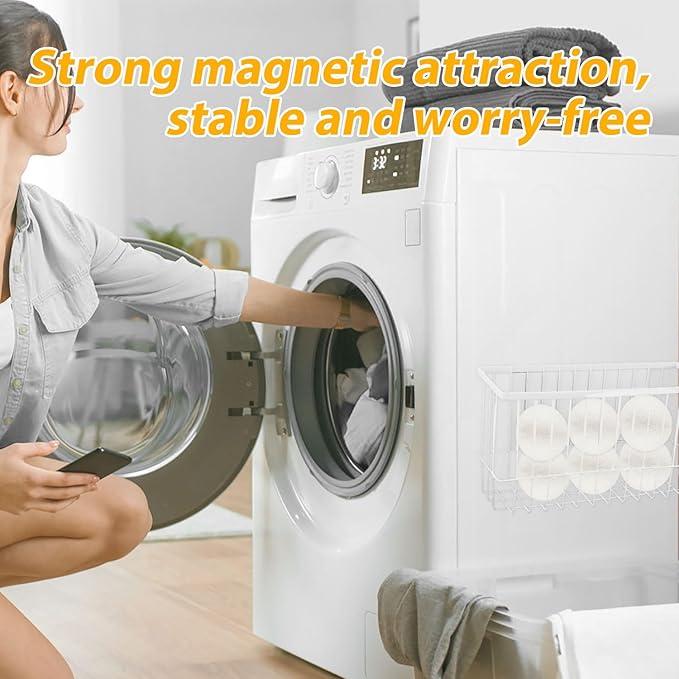 Magnetic Dryer Ball Holder, Dryer Balls Storage Wire Basket Container Rack Magnetic Lint Bin and Dryer Ball Holder for Laundry Room Organization and Storage (Balls Not Included)