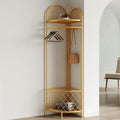 corner coat rack,corner hall tree,metal clothes rack,gold clothing rack with storage basket and hooks for bedroom,living room,entryway.corner storage rack for clothes.