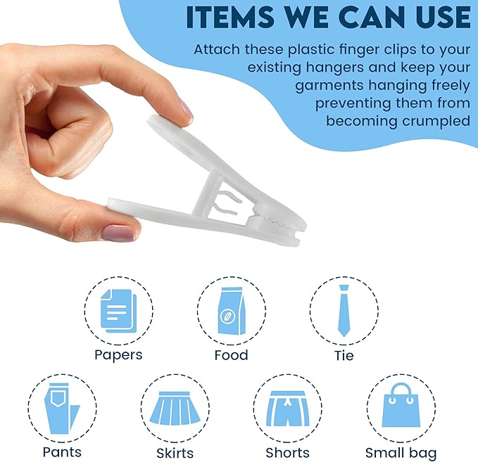 Hanger Clips 30 Pack, Multi-Purpose Hanger Clips for Hangers, White Finger Clips for Plastic Clothes Hangers, Pants Hangers Clips