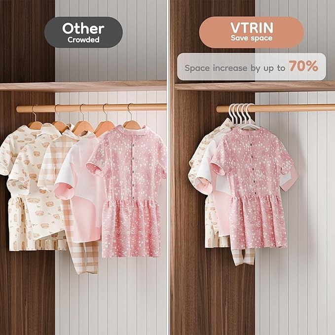 VTRIN Baby Hangers 100 Pack Large Capacity Hard Plastic Kids Hangers Suitable for All Clothes of Infant and Toddler, Such as Short, Shirts and Thick Coats, Children Hangers for Kids Clothes