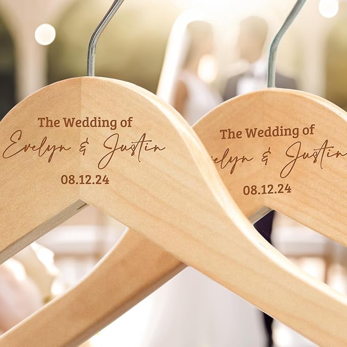 2 Pcs Personalized Wedding Hanger for Bride and Groom, Wooden Bride Hanger, Custom Mr and Mrs Hangers with Bow Tie for Tuxedo, Bridal Party Shower, Wedding Gift
