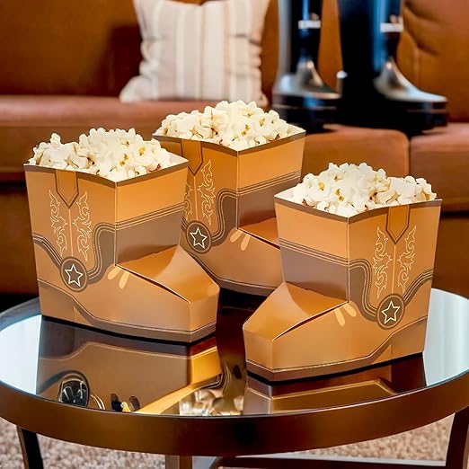 4 3/4" x 4" Brown Cowboy Boot Shaped Popcorn Boxes - 24 Pieces