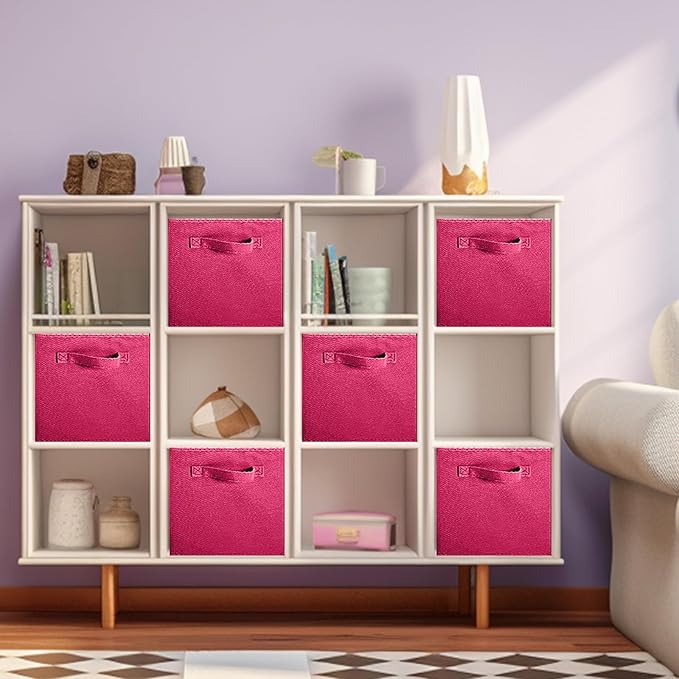 ShellKingdom Storage Bins, Foldable Fabric Storage Cubes And Cloth Storage Organizer Drawer For Closet And Toys Storage, 6 Pack (Fuchsia)