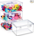 4 Pcs 7.09 x 5.2 x 3.43 Inch Clear Plastic Playroom and Gaming Storage Organizer Box Containers Stackable Storage Bins with Lids for Shelves or Cubbies, Holds Puzzles Building Blocks