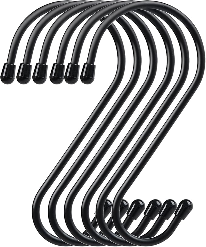 12 Pack 6 Inch S Hooks, Large S Hooks with Rubber Stopper Heavy Duty Metal S Hook, for Indoor or Outdoor, S Hooks for Hanging Plants, Birdhouse, Pan, Cups, Bags, Jewelry, Towels