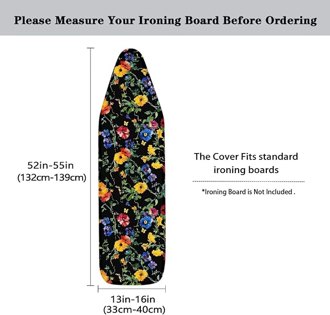 Floral Ironing Board Cover and Pad, Smooth Iron Board Cover, Stain Resistant and Scorch, Easy Installation Ironing Cover