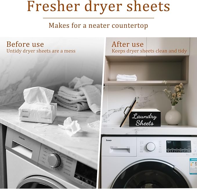Wooden Laundry Dryer Sheet Holder, Dryer Sheet Dispenser with Lid for Laundry Room Organization, laundry dryer sheet box, Fabric Softener Laundry Beads Dispenser (Black)