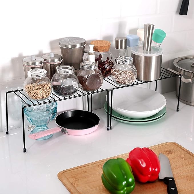 SIBAO Kitchen Shelves, Cabinet Organization Mini Storage Shelf, Storage Rack Organizer for Kitchen, Fridge, Cabinet, Bathroom (Black 6)