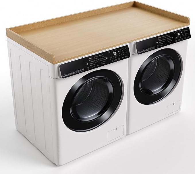 Washer Dryer Countertop, 27.5" x 54“ Wood Washer and Dryer Countertop with Edge Rails for Laundry Room Organization and Storage, Oak