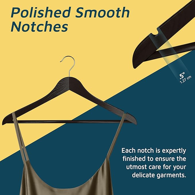 Lifemaster Wooden Clothes Hangers – with 360 Degree Swivel Hook and Non-Slip Shoulder Notch, Holds Up to 10 lbs, Pants Bar Design, for Organizing Suit, Dress, Coat, and Clothes, Pack of 80, Brown