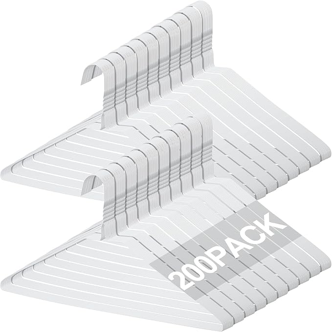 200 Pcs Wire Hangers Bulk 17.7" Dry Cleaner Hangers, Suit Holders for Home Caped Clothing (White)