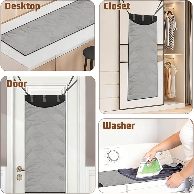 Over The Door Steamer Pad With Heat-Resistant Glove Steamer Board for Clothes Hanging Ironing Board Over The Door Portable Ironing Mat for Home And Travel Use
