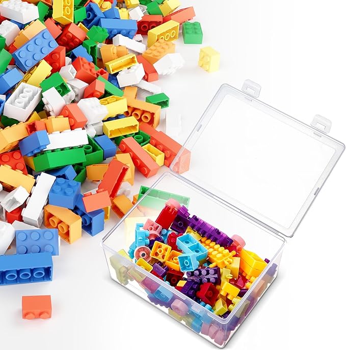10 Pcs 7.09 x 5.2 x 3.43 Inch Clear Plastic Playroom and Gaming Storage Organizer Box Containers Stackable Storage Bins with Lids for Shelves or Cubbies, Holds Puzzles Building Blocks