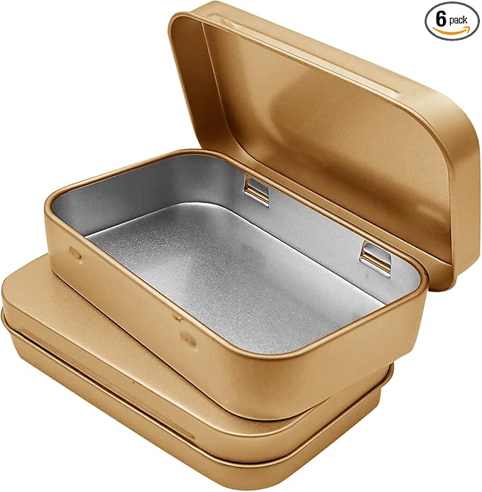 6 Pcs Metal Hinged Tin Box Container Mini Portable Small Storage Container Kit with Lid for Home Storage 3.7 x 2.3 x 0.8 Inch, Gold