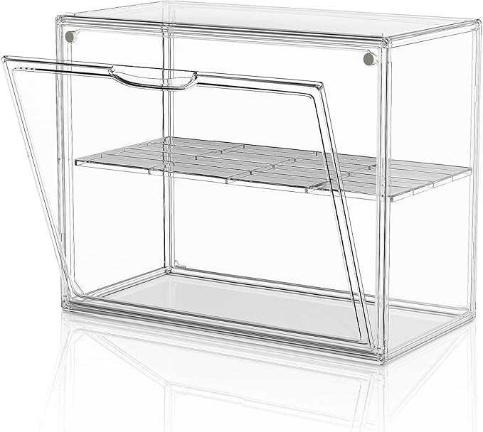 Large Acrylic Display Case for Collectibles, Stackable Hobby Blind Box Figurine Display Case with Compartment Divider for Figures, Cosmetic, Purse, Handbag, Medicine, 1 Pack