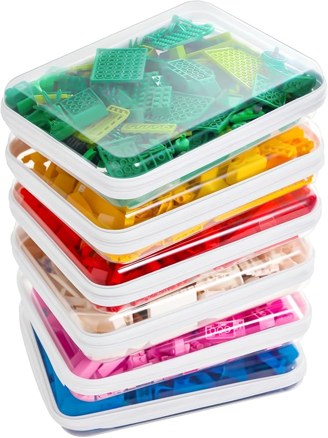 Zippered Pouch Hard, Clear Zippered Hard Pouch, Stackable Storage Bins, Portable Clear Bin Zipper (White, Large-6pcs)