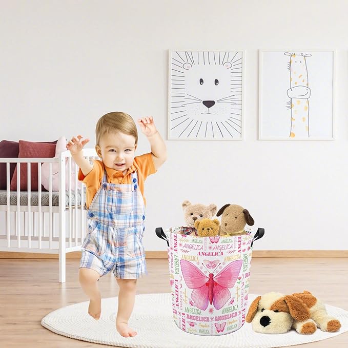 Butterfly Laundry Basket,Personalized Laundry Hamper for Boys Girls,Custom Laundry Basket With Name, Customized Dirty Clothes Hamper for Bathroom Bedrooms,M-19.5"X 15.7"