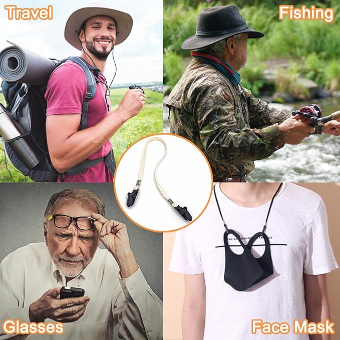 5 Pieces Adjustable Hat Strap Clips Windproof Anti-Loss Cap Strap Clips Hat Chin Cord for Travel, Golfing, Fishing