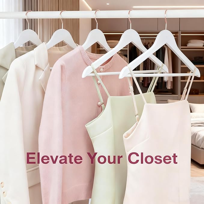 Natural white Wooden Hangers 20 Pack Non-Slip Clothes Hangers with 360° Rotating Hooks for Shirts, Durable heavy duty hangers, Slim Space saving Hanger,Pants, Suits - Ideal for Closet & Travel Storage