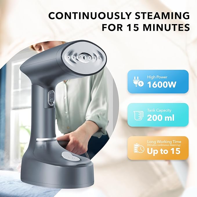 Steamer for Clothes,Fast Heat-up & Wrinkle Removal Handheld Steam Garment Steamer, Portable 1600W,200ml Tank Clothes Steamer,and Convenient for Home & Travel Use,Suitable for All Fabrics(Grey)