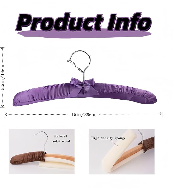 Padded Hangers for Women Clothing,Padded Clothes Hangers for Sweaters,Satin Hanger Padded Silk Foam Hanger