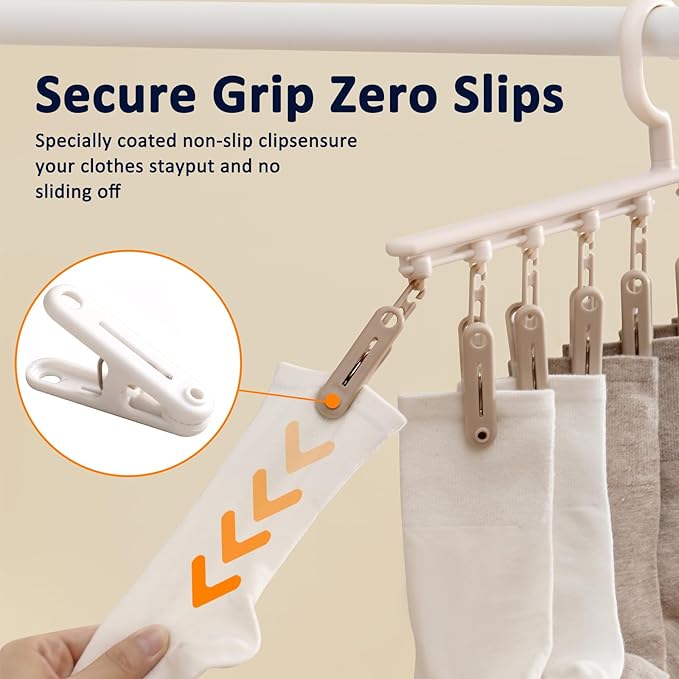Clothes Hanger with 5 Clips and 5 Hooks Laundry Drying Rack 2 Pack, Clothes Drying Rack Leggings Hangers for Closet Windproof Clip for Drying Socks, Bras, Towel, Hats, Underwear, Baby Clothes