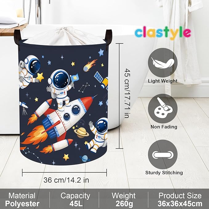 Clastyle Cosmic Space Planet Laundry Basket Star Kids Clothes Book Storage Basket Gift Toy Box for Bedroom Decor,Astronaut,36x45 cm