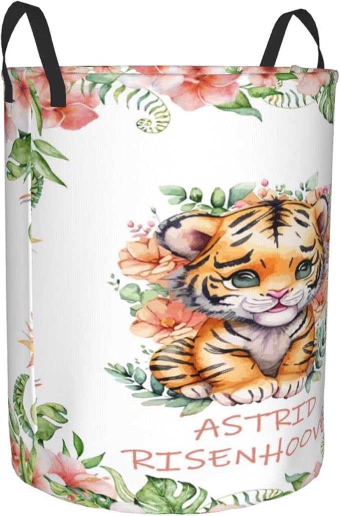Personalized Tiger Laundry Basket For Baby Kids Boys Girls Adult Custom Hamper Basket With Name For Bathroom Bedrooms Collapsible Baby Laundry Basket, Dirty Clothes Hamper With Handles