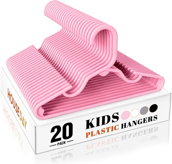 HOUSE DAY Premium Baby Hangers 20 Pack, 11 Inch Kids Plastic Hanger Pink, Slim Childrens Hangers for Infant, Toddler, and Child Clothes, Durable Baby Clothes Hanger for Closet